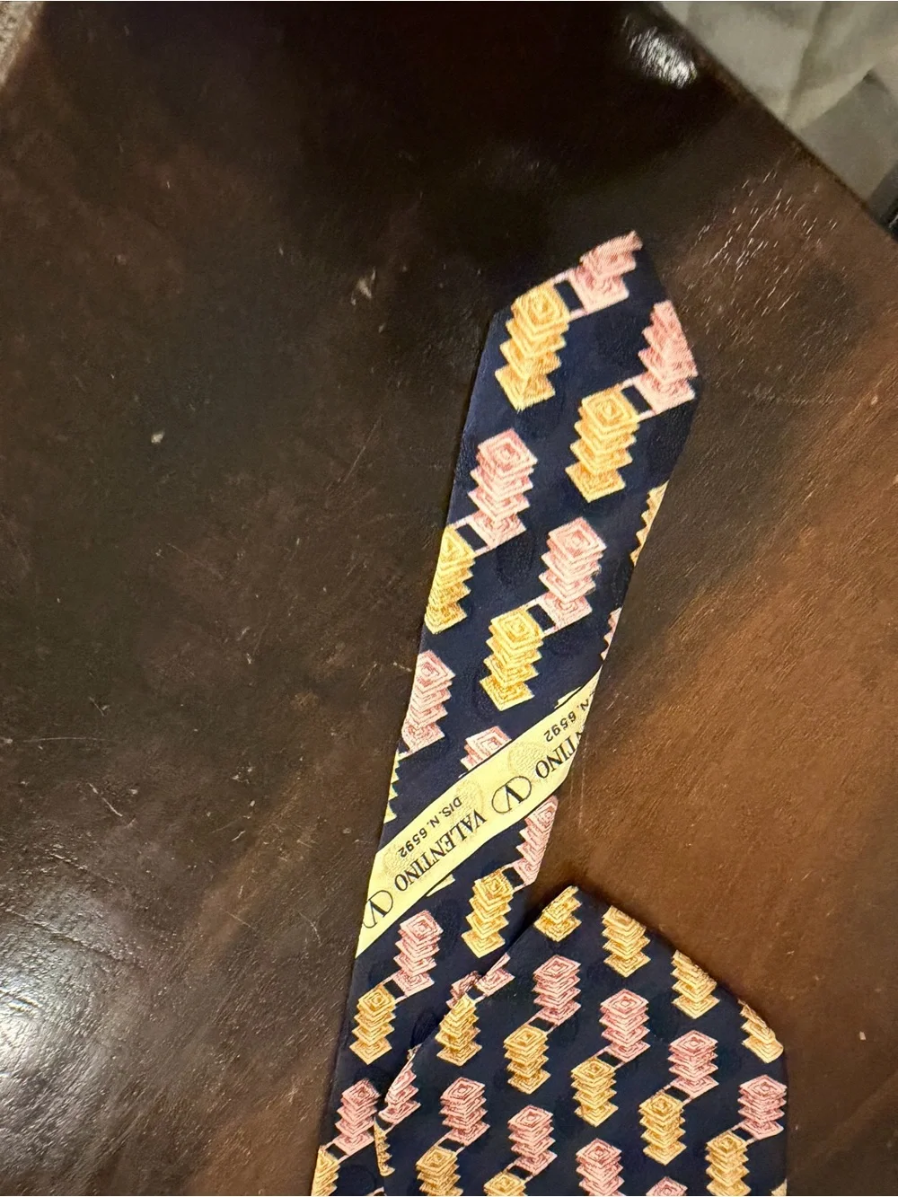 Valentino Silk from Italy Navy Tie with Yellow and Pink Chevron Motif
